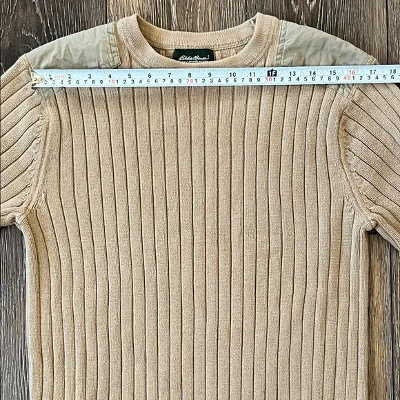 Eddie Bauer Ribbed Cable Knit Crewneck Beige Sweater Mens Size Small - Picture 10 of 13